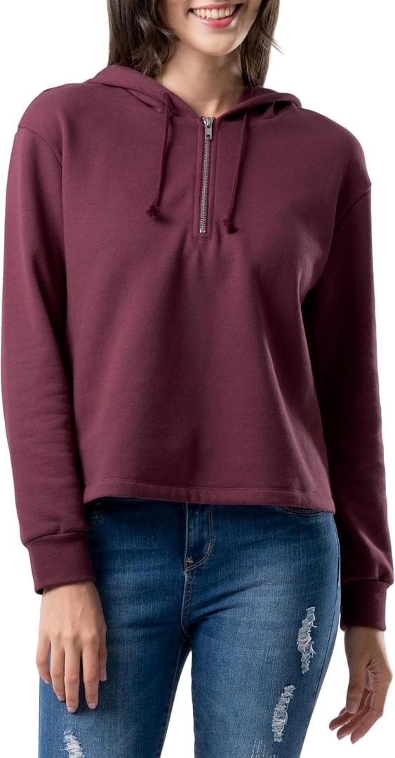 Lee womens Quarter Zip Fleece Hoodie (X-Large, Bordeaux)