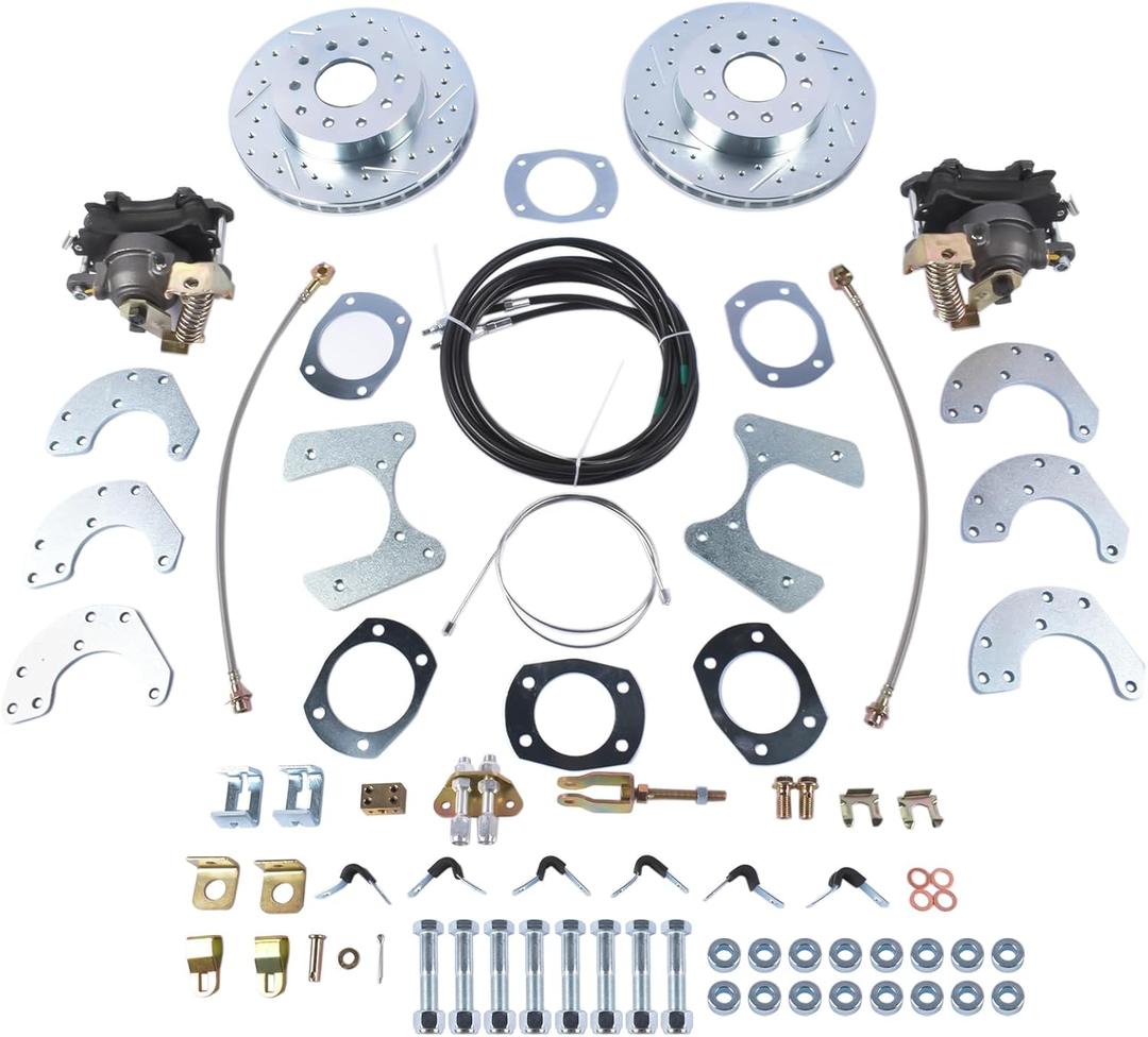 Rear Disc Brake Conversion Kit with Parking Brake Cables DBK9 Replacement for Ford 8 Inch & 9 Inch, Mounting Hardware Included GELUOXI