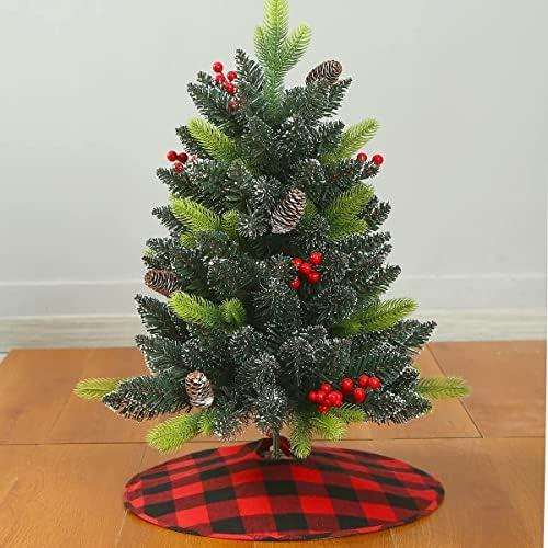 Sattiyrch Small Christmas Tree Skirt 18in, Red Black Buffalo Check Christmas Tree Skirt for Holiday Christmas Decorations (Red Black Buffalo Check, 18in)