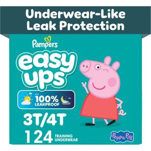 Easy Ups Girls & Boys Potty Training Pants, Size 5 (3T-4T), 124 Count, Peppa Pig Absorbent Pull Up Training Underwear, Up to 100% Leakproof Day and Night, Hypoallergenic