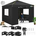 10x10 Pop Up Canopy Tent with 4 Sidewalls and Mesh Windows 2.0, Waterproof Commercial Instant Gazebo Tent Outdoor Canopy Tents for Party/ Exhibition/ Picnic with Carry Bag, 4 Stakes & Ropes (Black)