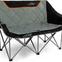 FAIR WIND Oversized Fully Padded Camping Chair Folding Loveseat Camping Couch Double Duo Chair Heavy Duty Quad Fold Arm Chair with Cup Hold - Supports 650 LBS - Black
