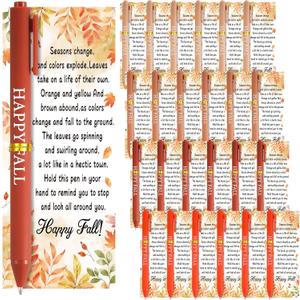 48 Set Thanksgiving Thank You Gifts Set Happy Fall Ballpoint Pens Bulk Fall Party Favors Gifts Pens with Autumn Greeting Cards for Employee Coworker Office Supplies