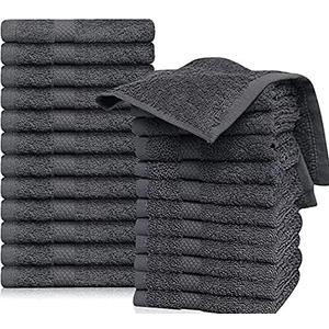 Hotel & Spa 100% Cotton Washcloths Pack of 24, Ultra Soft, Quick Dry, Lightweight, Highly Absorbent, Perfect for Face, Hands, Spa, Gym, Hotel, Resort & Daily Use (Grey - 12" x 12")
