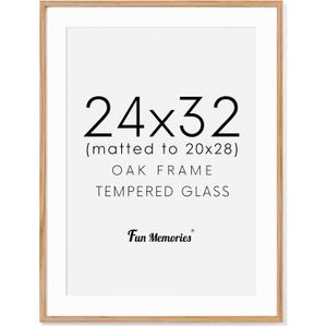 24x32 Picture Frame for Wall, Solid Oak Wood Frames with Tempered Real Glass, Large 24 x 32 Poster Frame with Mat for 20 x 28, Rustic Wood 24 by 32 Frames for Home Decor, Natural Oak Color