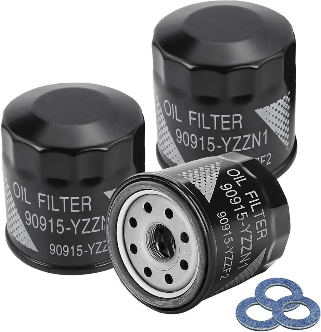 3 PCS Oil Filter 90915-YZZN1 with Drain Plug Washers Compatible with Toyota Prius 1.5L 2001-2009, Yaris 1.5L 2006-2019, Matrix 1.8L 2003-2008,Corolla 1.8L 1993-2021, Camry 2.2L 1992-2001.