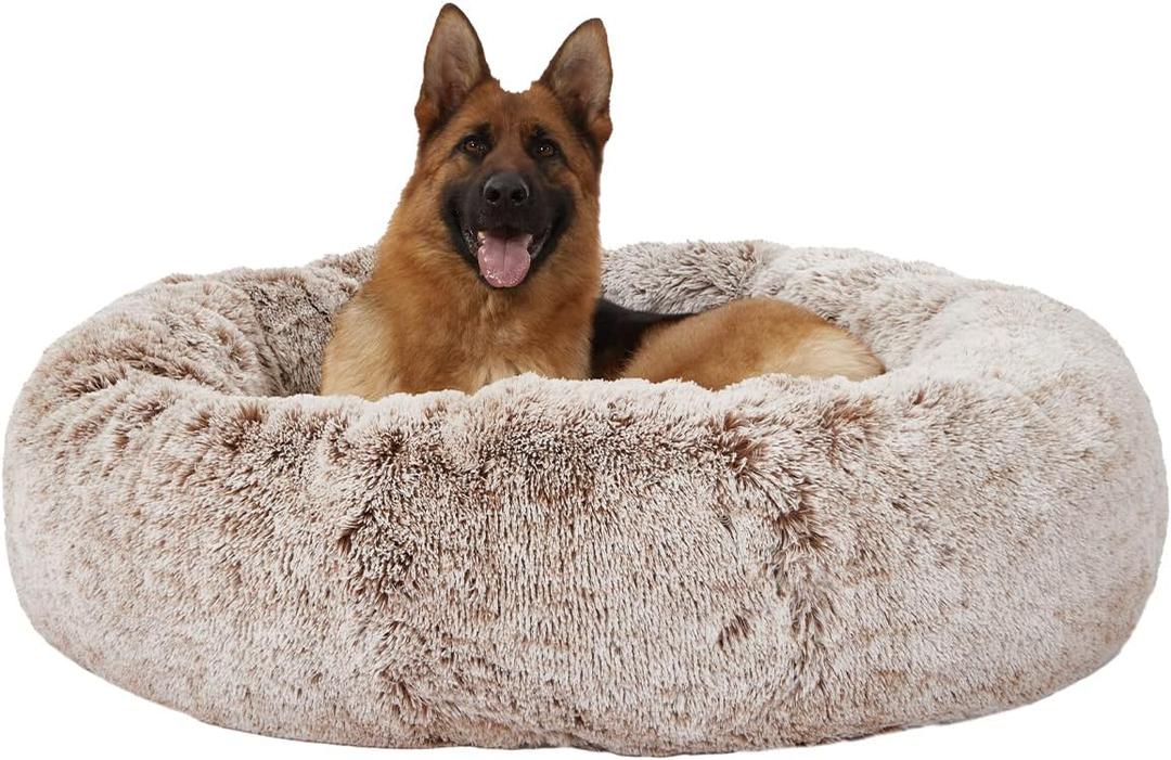 Bedfolks Calming Donut Dog Bed, 45 Inch Round Plush Bed for Extra Large Dogs, Anti-Anxiety, Washable with Non-Slip Bottom (Brown, Extra Large) 45.0"L x 45.0"W x 10.0"Th, Brown
