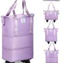 Expandable Foldable Duffel Bag Suitcases,Detachable Rolling Wheels,Rolling Duffle Bag with Wheels,Suitcase with Wheel,Carry on Luggage,Gift for Men Women Lightweight Suitcases (Purple)