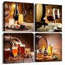 Kitchen wall decor Restoring ancient ways Still life Wine glass Wine barrel Canvas Prints Wall Art for Dining Room Bar Home Decorations 16x16 inch/ 4 piece restaurant posters decor Artwork Home decor