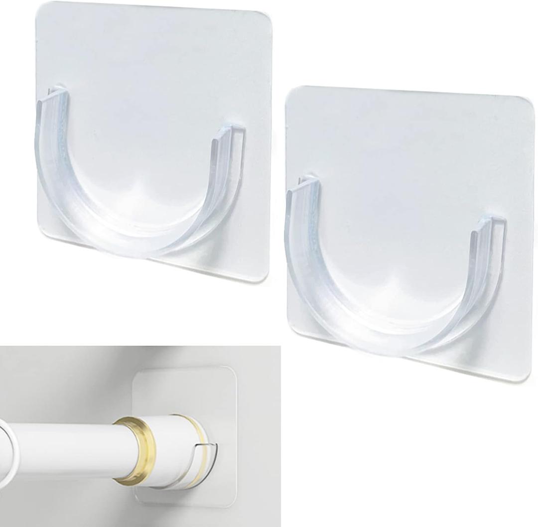 Venupple Shower Rod Holder, 2 Packs Tension Curtain Rod Bracket No Drilling, Adhesive Shower Rod Retainer Shower Curtain Rod Holder | Shower Curtain Rod not Included Transparent