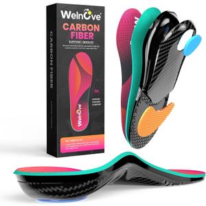 Carbon Fiber Insoles with Arch Support, Achilles Tendonitis Relief Insoles for Men & Women with Extra Heel Cushion for Heel Pain, Plantar Fasciitis Relief - Women 6-6.5|Men 4-4.5-Size XS