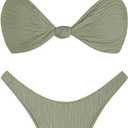 ZAFUL 2025 Cheeky Bikini Sets for Women High Cut Swimsuit Textured Ribbed Bikini Thong Bathing Suit (Medium, Green)