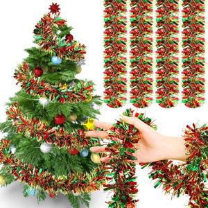Dilunave 40 Feet Christmas Tinsel Garland Metallic Foil Twist Tinsel Garland Decoration for Christmas Tree, Wedding, Birthday and Party Hanging Decorations(Red, Green, Gold)
