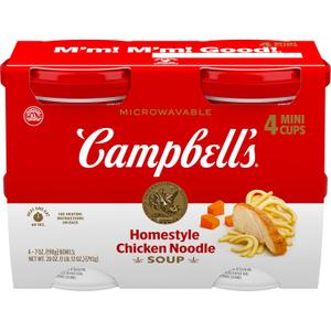 Campbell's 200000027358 Homestyle Chicken Noodle Soup, Perfect Lunch Snack, 7 Ounce Microwavable Cup, 4 Count (EXP 12/29/26)