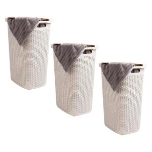 Mind Reader Slim Laundry Hamper with Lid, 60L Tall Clothes Baskets, Narrow Tapered Design for Bathrooms Closets and Laundry Rooms, Plastic, 3 Pack, Ivory