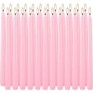 24 Pack PinkTaper Candles, 7-8 Hours Burn Time, Unscented, Smokeless and Dripless, 0.75 x 10 Inch Dinner Candle Set for Household, Wedding, Party and Home Dcor Candlesticks