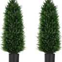 Yangrass 2Pack Artificial Topiary Cedar Trees, 4FT Artificial Cedar Pine Tree Potted UV Rated Plant Fake Plants Tall Artificial Plants Shrubs for Indoors Outdoors