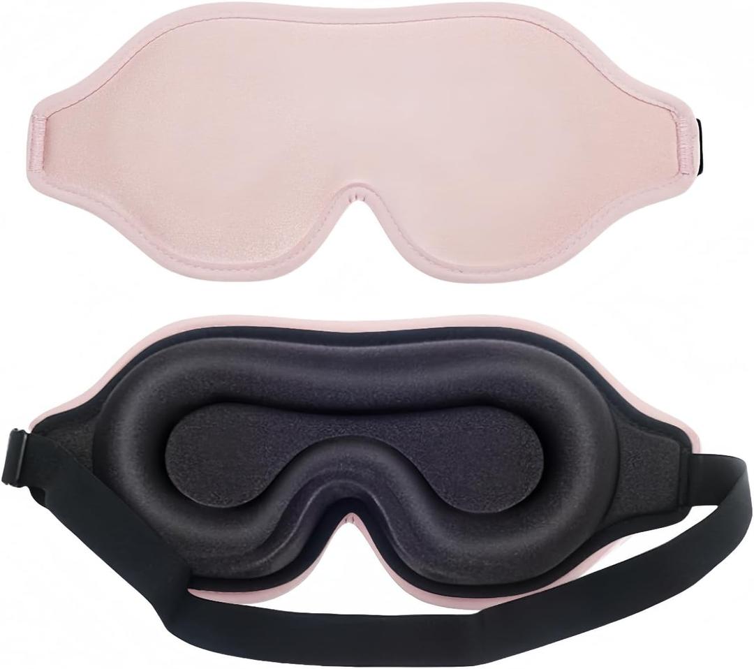 3D Contoured Sleep Mask for Women Complete Blackout Eye Cover for Men Adjustable Strap Ice Silk Lycra Ergo Eye Mask for Sleeping Travel Nap Meditation Zero Pressure Breathable Comfortable (Pink)