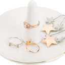 MyGift White Ceramic Ring Dish Holder, Jewelry Engagement Ring Holder, Trinket Tray with Gold Trim
