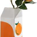 Ceramic Orange Juice Vase, 8.7-Inch Tall Modern Flower Vase with Unique Simulated Beverage Carton Design, Eclectic Vases for Flowers, Round Aesthetic Table Decor Art Vase