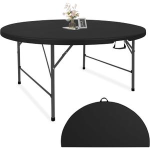 Fivenl 5 FT Round Folding Tables Black Foldable Table, Fold-in-Half with Carrying Handle Portable Plastic Table for Party, Dining, Wedding, Camping, Picnic, Indoor Outdoor Events (Black)