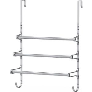Over The Door Towel Rack, Over Door Towel Rack for Bathroom Door, Triple Towel Storage Holder with Hooks (Silver Gray, 17.32" L)