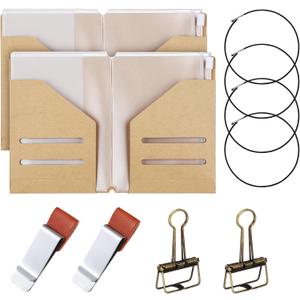 Travelers Journal Notebook Accessories Kit Include Travel Kraft File Folder, Zipper Case, Pen Holder, Binder Clip and Elastic Bands Travel Accessories Supplies(2 Pack,Passport Size)