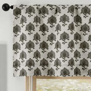 Chyhomenyc Charcoal Grey Flower Window Valances - Light Filtering Faux Linen Short Kitchen Valance Curtains, Rod Pocket Boho Floral Topper Farmhouse Valance for Living Room Bathroom, 52Wx18L, 2 Pieces