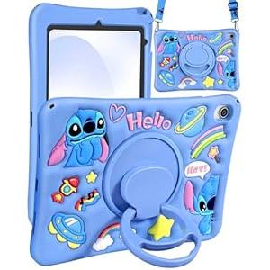 JoySolar for iPad 11th A16 Case 11 inch - for iPad 10th Gen 10.9 inch Soft Silicone Cute Cartoon Tablet Case with Rotating Stand & Detachable Shoulder Strap, Shockproof Cover for Kids Boys Girls, Blue