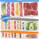 Lerine 24 Pack Dishwasher Safe Reusable Bags Silicone, Extra Thick Leakproof Reusable Freezer Bags, BPA Free Food Storage Bags for Lunch Meat Veggies (6 Gallon 9 Snack 9 Sandwich Bags) (Multicolor)