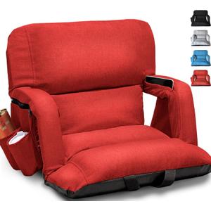 Wide Stadium Seats with Back Support, Exclusive Sofa Style Design Extra Thick Bleacher Chairs with Back and Cushion, 6 Reclining Positions - Ultimate Comfort for Sports Events (Red, 22.5")