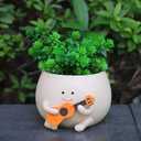 Smiley Face Plant Pot Cute Guitar Planter with Drainage Holes Funny Small Flower Pots for Indoor Succulent, Unique Gifts for Plant Lover (Large)