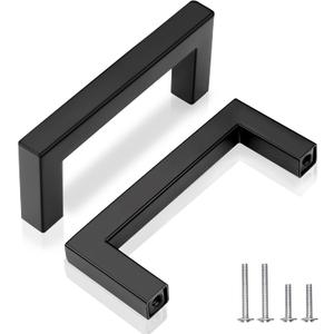 96mm (3-3/4") Center to Center Matte Black Stainless Steel Cabinet Handles 10 Pack - Kitchen Drawer Pulls & Dresser Knobs, Durable Cabinet Hardware