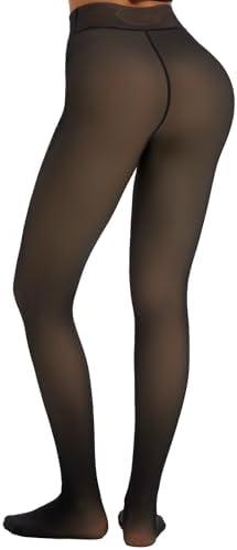 JS LifeStyle Fleece Lined Tights Leggings Women Thermal Warm Winter Thick Sheer Black Skin Tone Single-Line Translucent XL