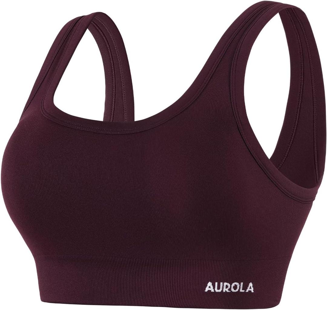 AUROLA Power Womens Square Back Basic Sports Bra - Square Neck Padded Low Impact Yoga Bra Workout Crop Top, L
