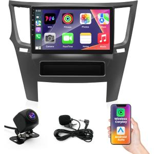 8 Core 4+64G Android 14 Car Stereo Radio for Subaru Legacy Outback 2010-2014, 9" IPS HD Touch Screen Radio with Wireless CarPlay/Android Auto/WiFi/GPS/Bluetooth/FM/SWC/AHD Backup Camera/Mic/USB