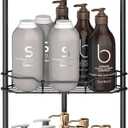 3 Tier Floor Standing Corner Shower Caddy Organizer Shelf with Hooks, Bathroom Shelves Stand Rack, Matt Black