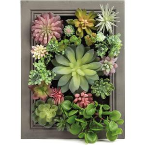 3D Artificial Succulent Wall Art DIY Floral Framed Fake Flowers Arrangement Wall Decor for Room Decoration Background Living Outdoor Balcony Porch (Size 1, Colorful)