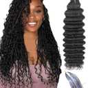 Human Braiding Hair for Boho Braids 110g Deep Wave Curly Bulk Human Hair 2 Bundles 12A Wet and Wavy Extensions for Knotless Bohemian Braids No Weft Natural Black 18 Inch