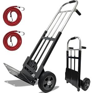 800 LB Dolly Cart with 8" Solid Rubber Wheels, Heavy Duty Folding Hand Truck Dolly with Bungee Cords, Compact Foldable Alloy Steel Design for Warehouses, Homes, Offices, and Small Business