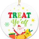2 x Inspirational Christmas Hanging Ornaments 2025, for Coworkers Collegues Friends,Treat Yo'elf Ceramic Hanging Ornament Keepsake with Golden Ribbon for Xmas Tree Decor