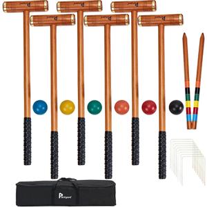 35" Six Player Croquet Set, Deluxe [Annatto Retro Style] Croquet Set with Wooden Mallets/Colored Ball/Wickets/Stakes for Adults/Teens/Family-Perfect for Lawn/Backyard Game/Park
