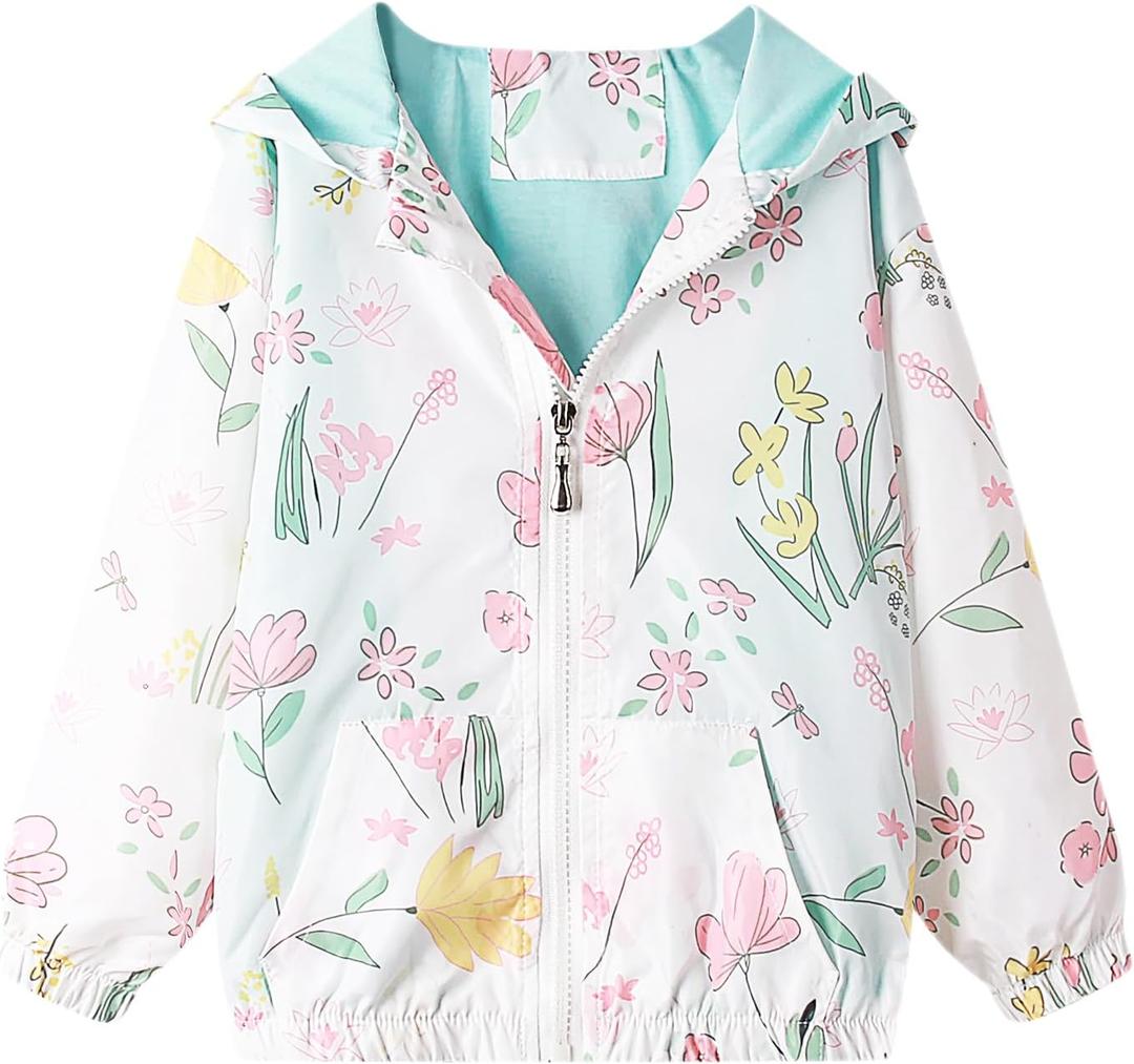Feidoog Kids Baby Toddler Girls Cartoon Spring Fall Outerwear Windbreaker Zipper Hooded Jackets Coat (4-5T, White)