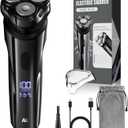 Electric Rechargeable Shaver for Men,Wet & Dry Electric Razor, IPX7 Waterproof Rotary Shaver for Men,4D Floating Head, LED Display,Type-C, Travel-Friendly, Cloudy Grey