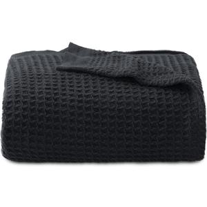 Bedsure Gentlesoft 100% Cotton Throw Blanket for Couch 50x70 inches - Cooling Breathable and Soft for Summer, Waffle Weave Throw Blanket for Office, Black