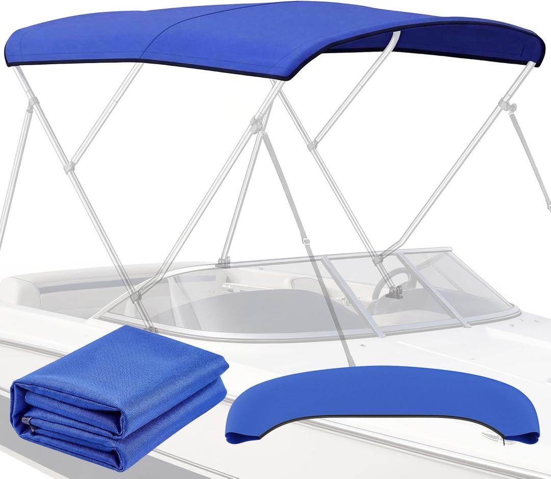 3 Bow Bimini Top Replacement Canvas - 900D Polyester Canvas without Frame, Waterproof & UV-Proof Sun Shade Boat Canopy with Storage Boot, for Jon Boats, Pontoon Boats (Blue, 6'L x 46-67"W x 72"H)