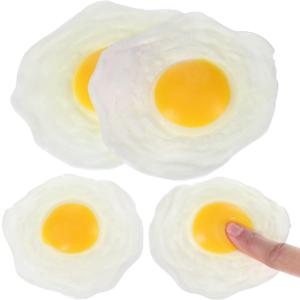 Kisangel Fake Fried Egg Toys, 4Pcs Artificial Cooked Eggs PVC Squeeze Toys Play Food Model for Kitchen Prank Props (9X9CM)