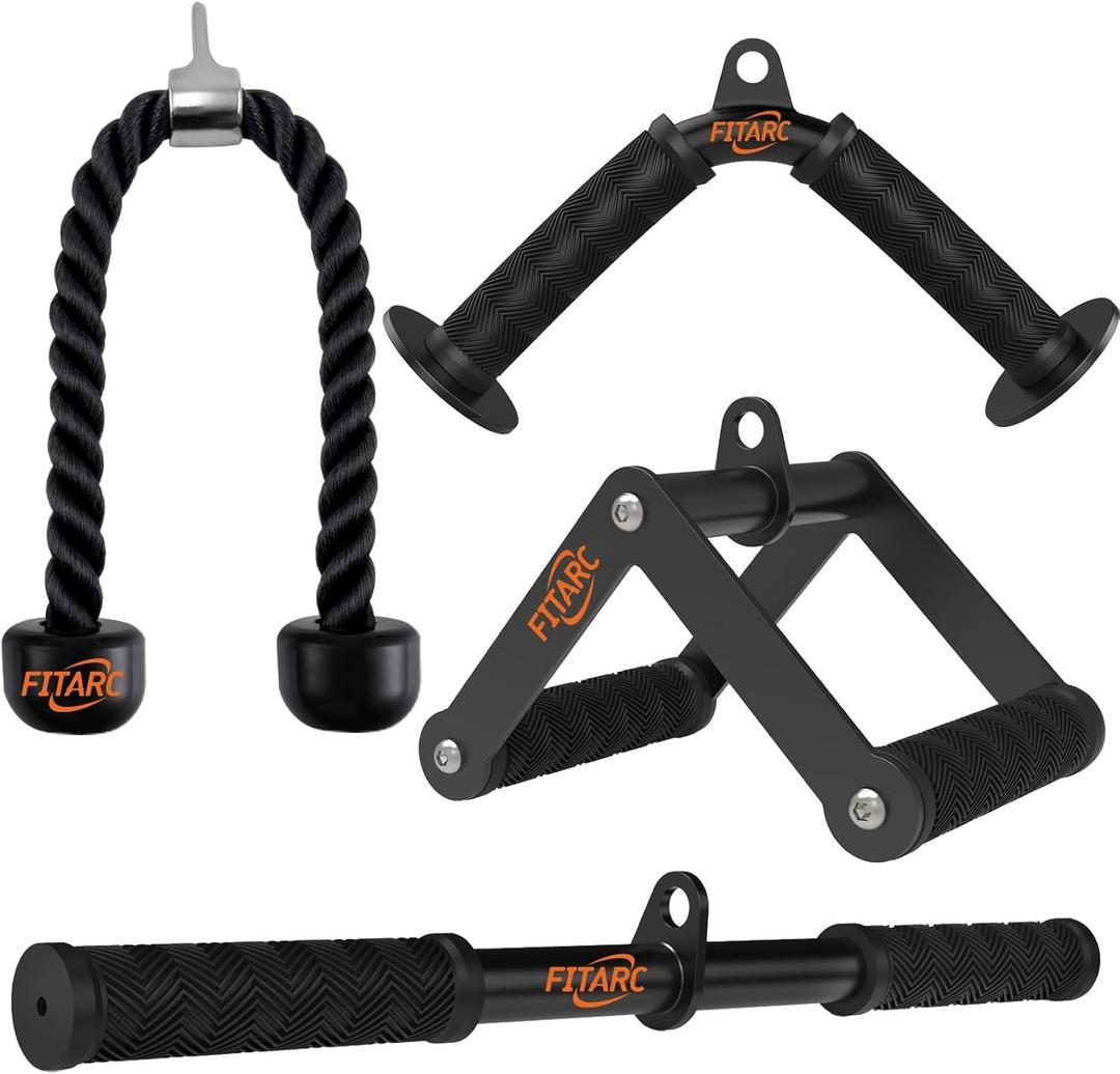 Fitarc Cable Machine Attachment Set for Gym & Home Workouts, LAT Pulldown Attachments with Non-Slip Grips, Black