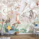 Butterfly Fox Forest Animal Peel and Stick Mural with Pink Background, 86" x 59"