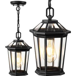 VIANIS Outdoor Pendant Lights, Modern Hanging Outside Lantern, Aluminum Porch Light Ceiling, Black Outdoor Chandelier for Porch with Clear Glass for House Doorway (7" Standard Size)